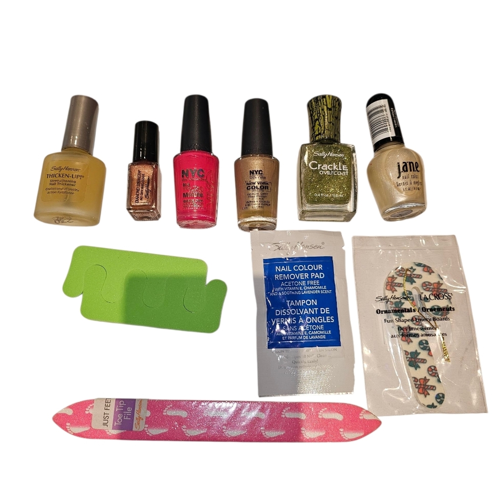 Assorted Nail Polish Lot 6 Pcs With Files, Toe Seperator Remover Pad